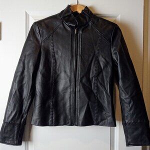Albertini Black Leather Whipstitch Zip Jacket